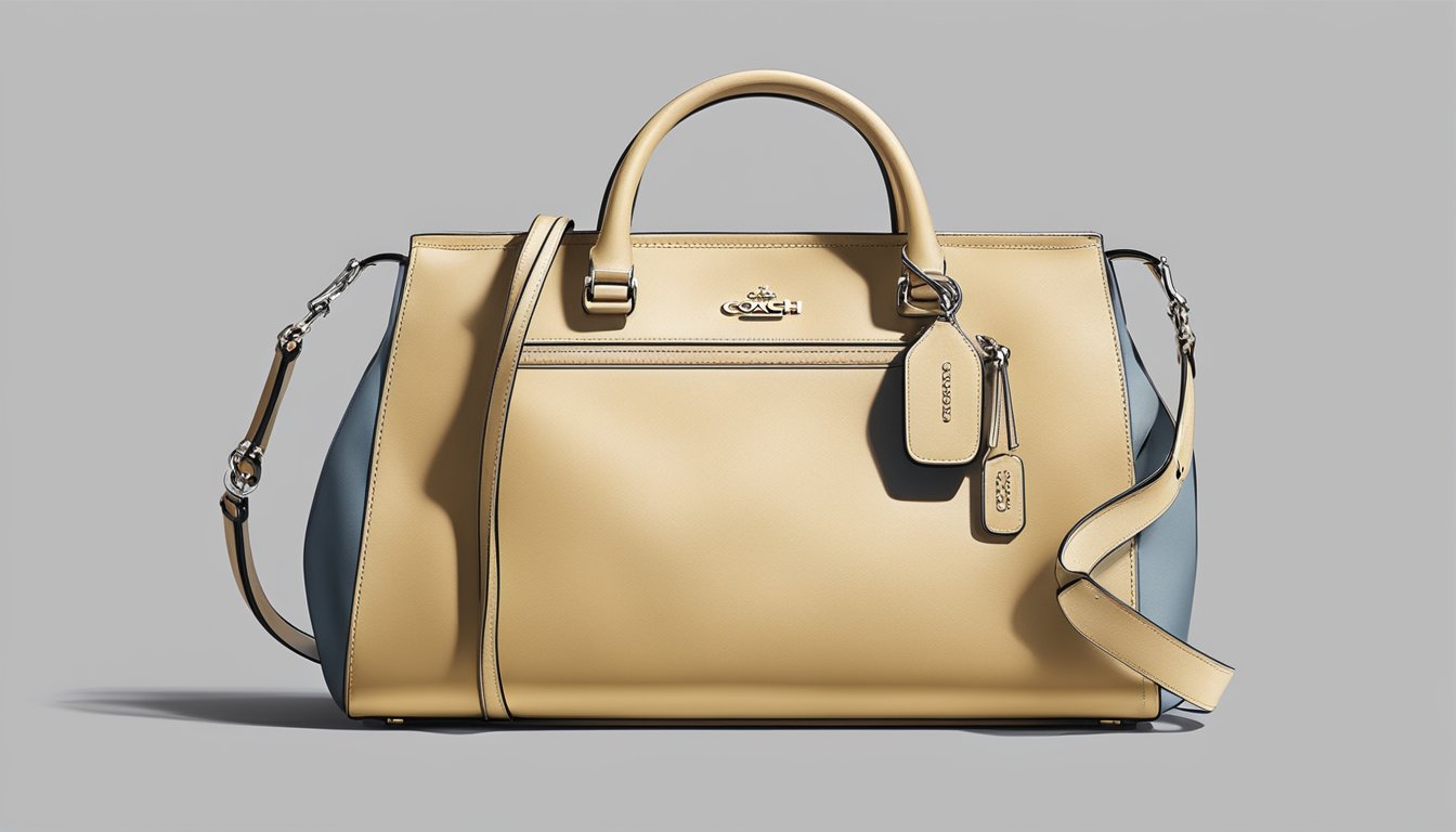 A sleek, modern handbag with the iconic Coach logo, featuring clean lines and luxurious materials