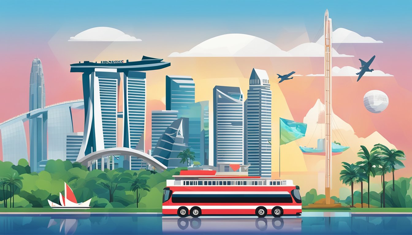 A sleek HSBC Advance Credit Card against a backdrop of iconic Singapore landmarks, symbolizing global financial access and convenience