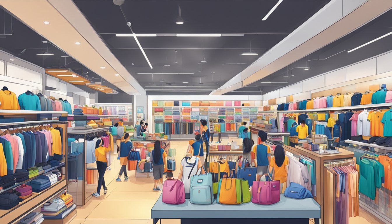 A bustling outlet store in Singapore showcases branded fashion and sportswear deals