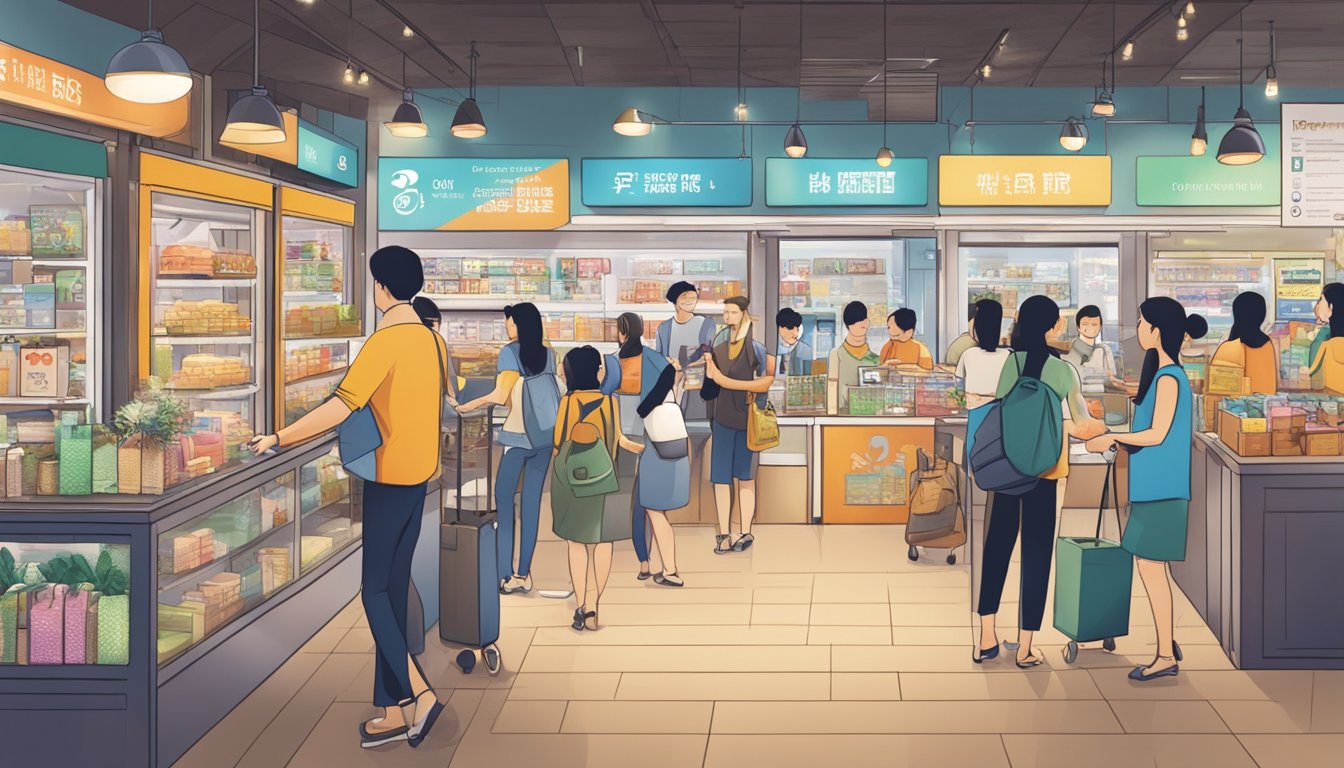 A bustling outlet in Singapore with a prominent "Frequently Asked Questions" branding. Customers browse products while staff assist