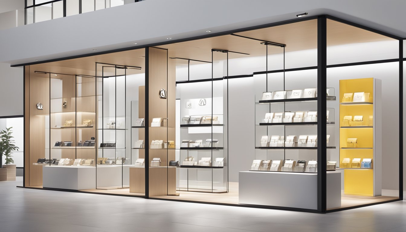 A showcase of leading Japanese watch brands displayed on a sleek, modern watch stand in a well-lit, minimalist store setting