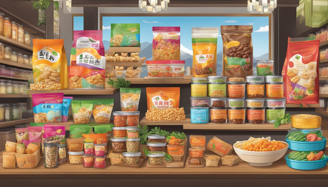 A display of Gourmet Delights and Unique Snacks from Taiwan, featuring affordable prices and vibrant packaging