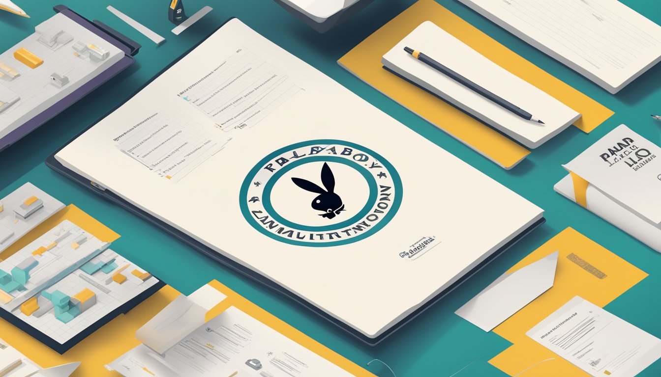 The Playboy brand logo prominently displayed with a list of frequently asked questions underneath, surrounded by modern and stylish design elements