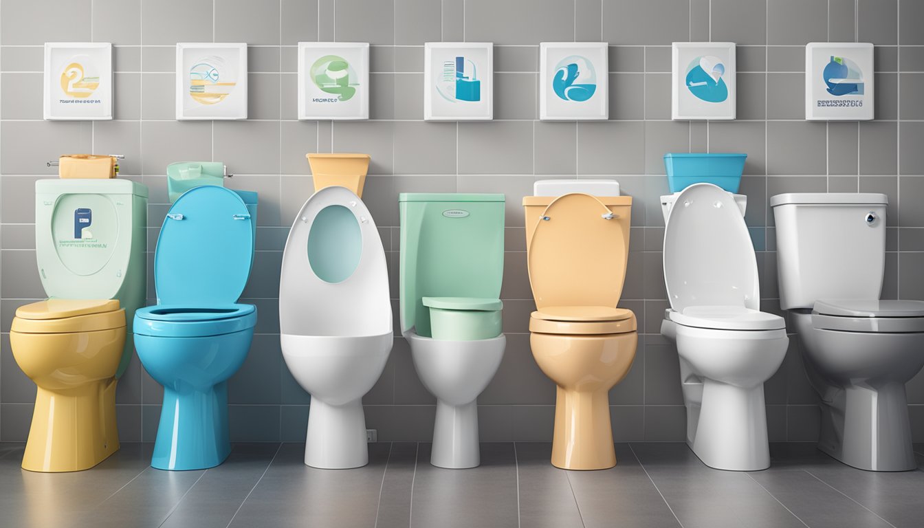 Various toilet bowl brands arranged in a row with "Frequently Asked Questions" signage above