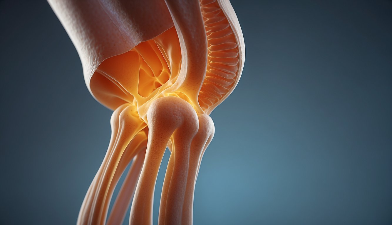 A hip joint with inflamed bursa, showing swelling and redness