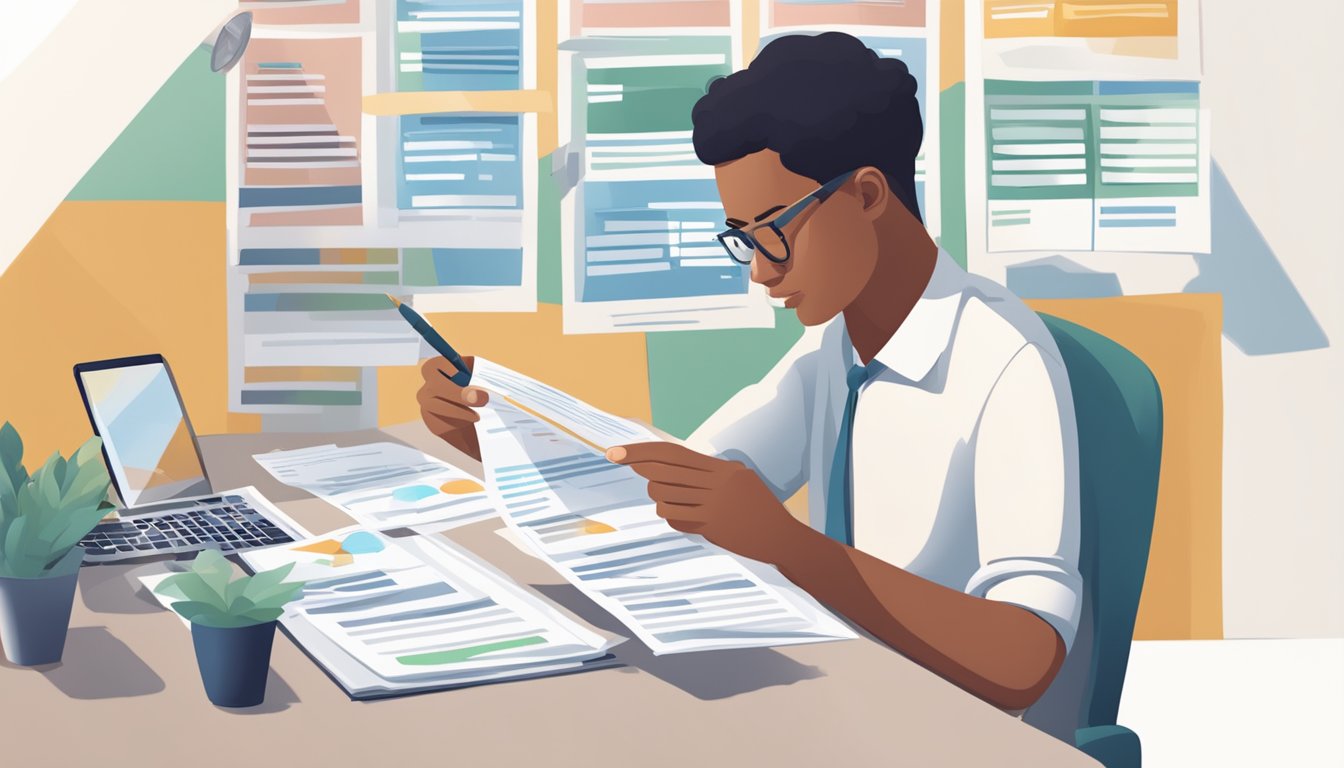 A person carefully reviewing loan terms and budgeting expenses