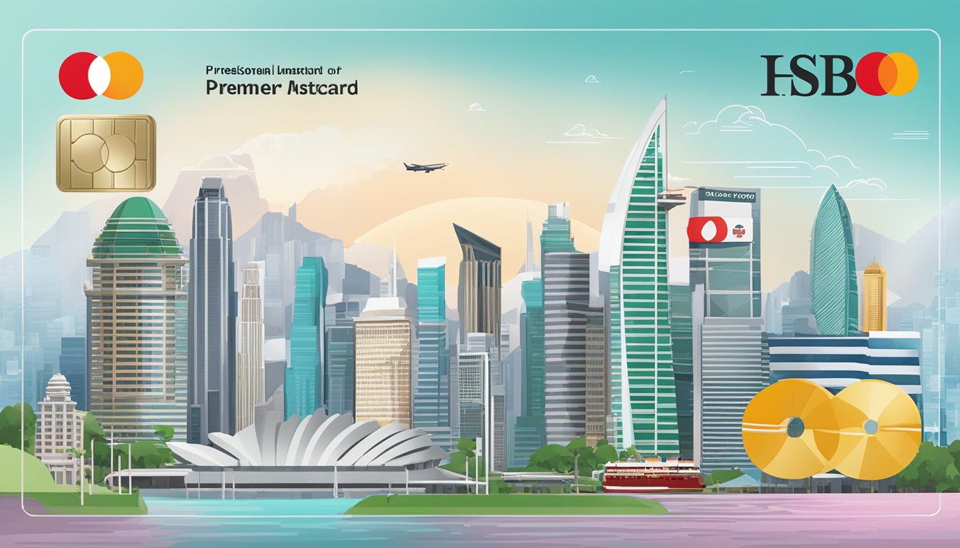 The HSBC Premier Mastercard Credit Card displayed with clear fee breakdown and Singaporean landmarks in the background
