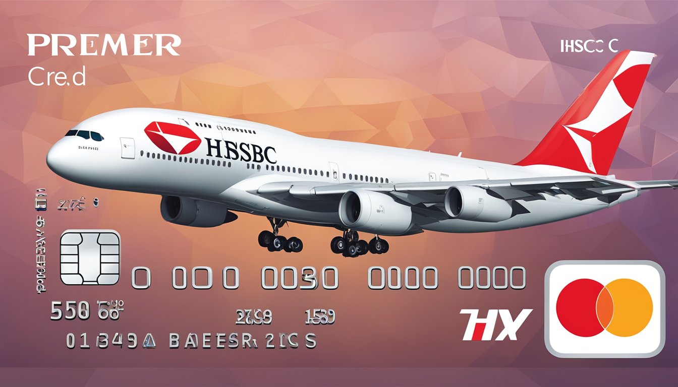 The HSBC Premier Mastercard Credit Card features, such as travel benefits and exclusive rewards, are showcased in a modern, sleek design with the HSBC logo prominently displayed