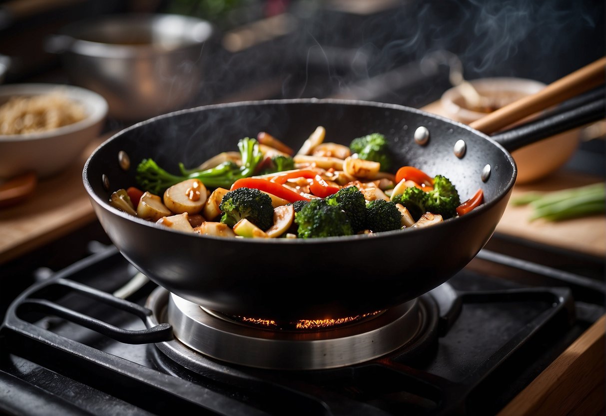 A wok sizzles with a savory mix of soy sauce, garlic, ginger, and sesame oil, creating an authentic Chinese stir fry sauce