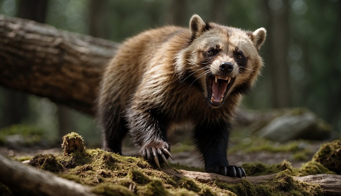 A wolverine's powerful jaw clamps down on a bone, sinew stretching as it tears through flesh