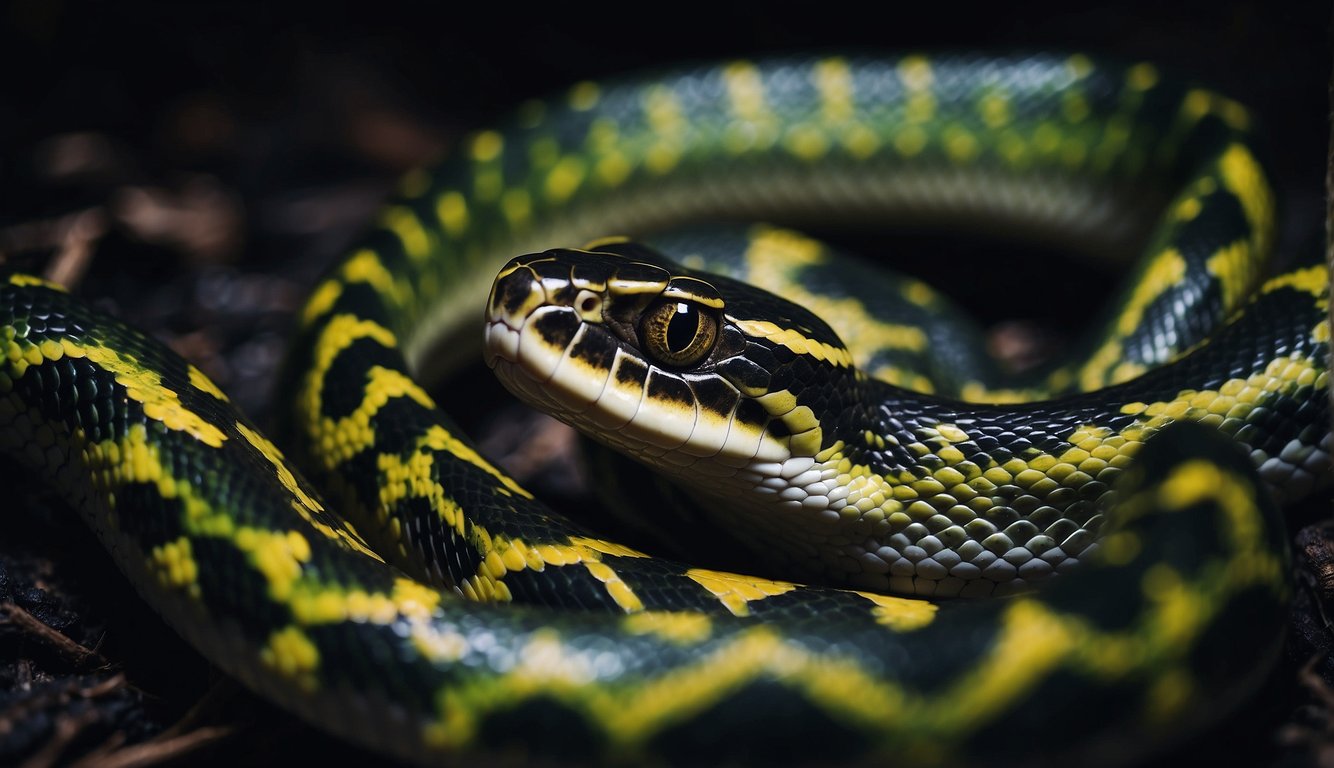 Snakes slither in the dark, their thermal vision revealing heat signatures of prey and predators in the night