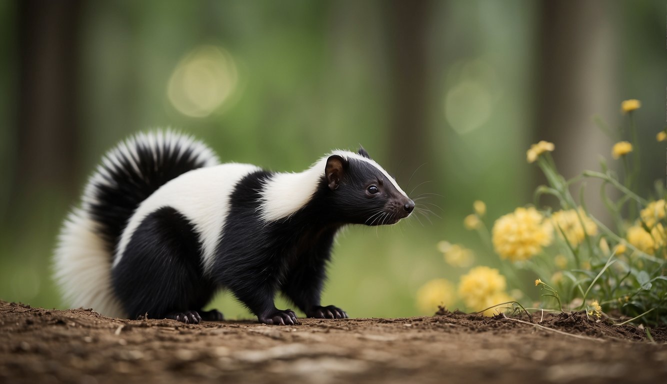 A skunk raises its tail, releasing a pungent odor.

The air is filled with a yellowish mist as the scent permeates the surroundings
