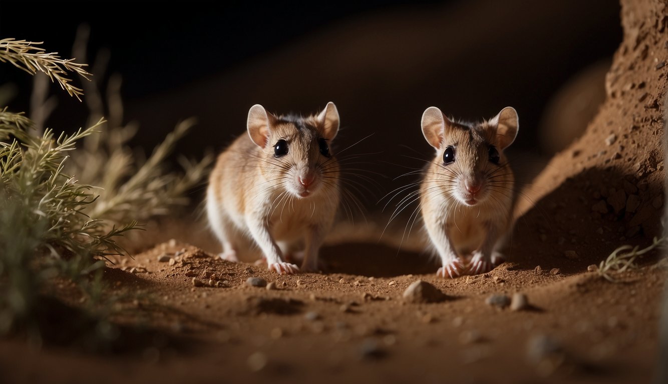 Kangaroo rats hop through the desert at night, foraging for seeds.

They store food in their cheek pouches and burrow underground to stay cool and avoid dehydration