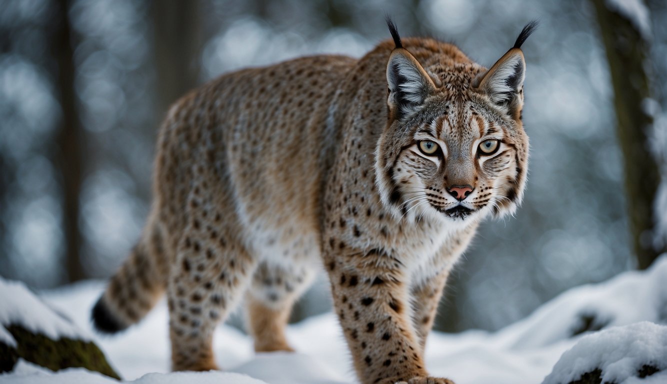 A lynx crouches in a snowy forest, its piercing eyes fixed on its prey.

The silent hunter blends seamlessly into the wintry landscape, ready to pounce at any moment
