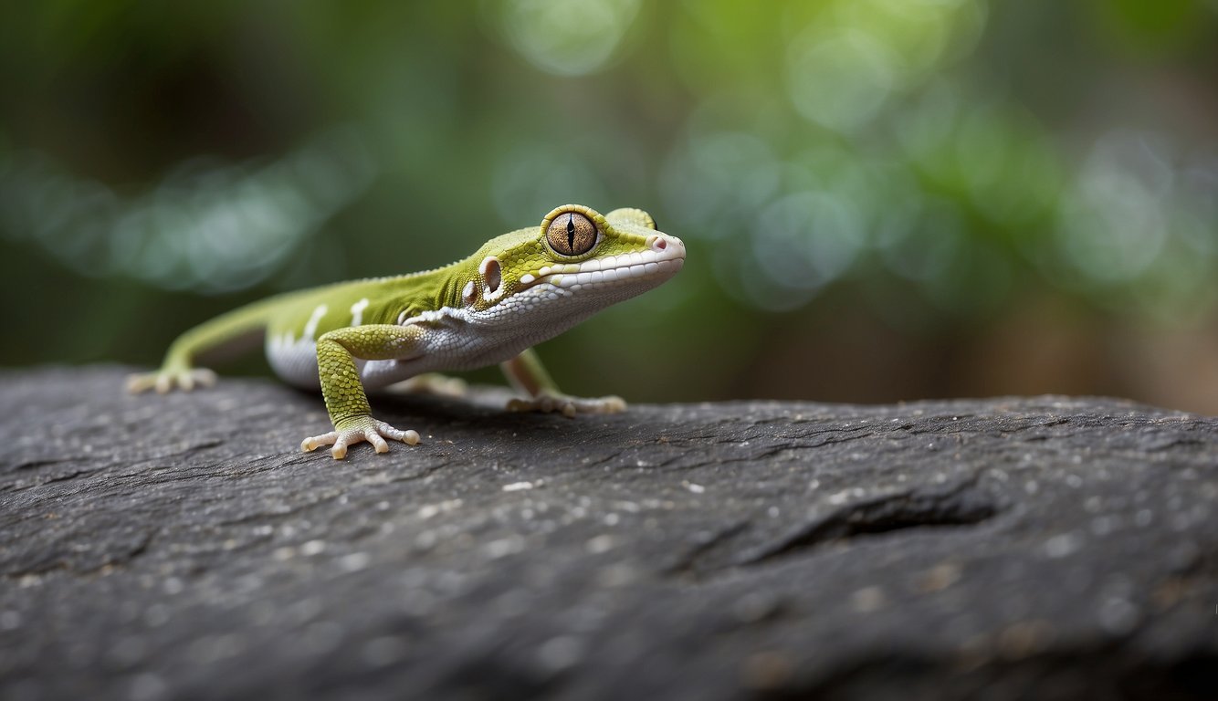 Geckos scale a vertical surface, their sticky feet gripping tightly as they move with ease and agility