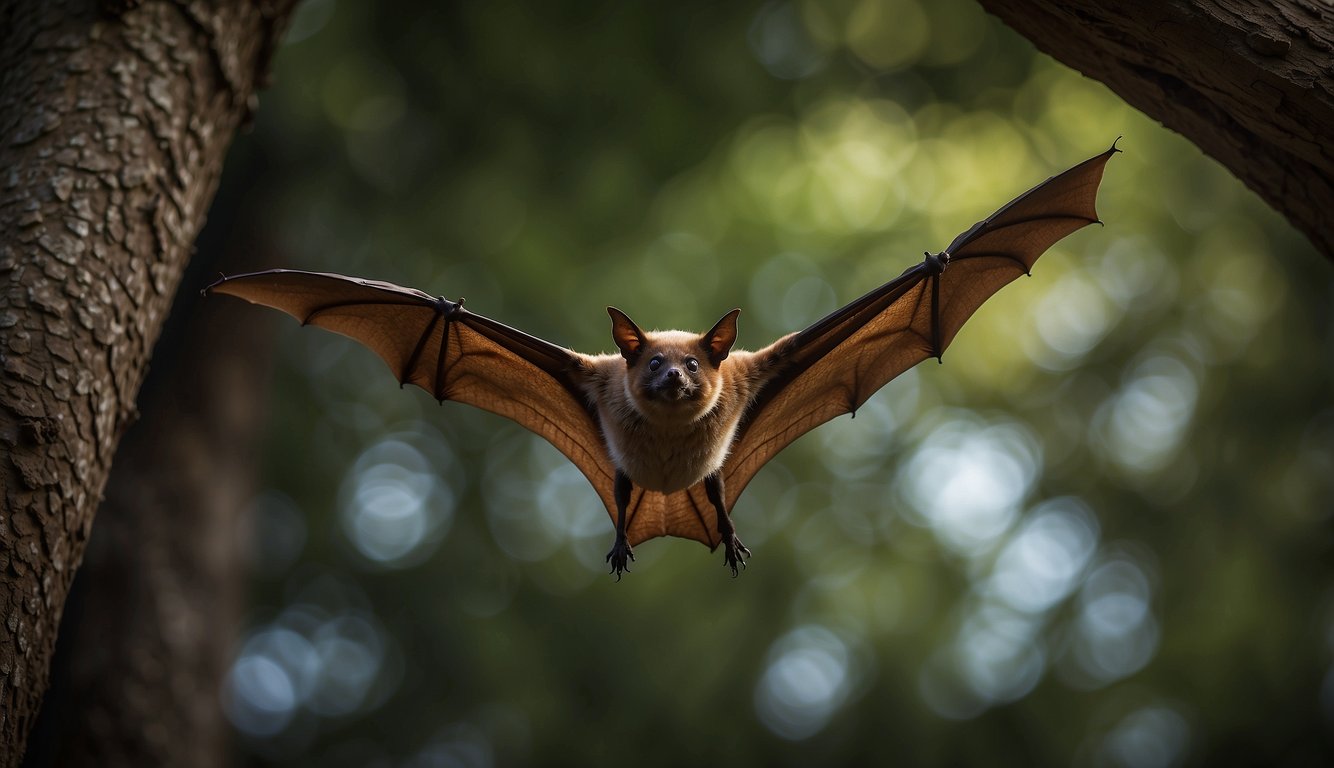 Bats in flight, diverse habitats: caves, forests, deserts.

Active, nocturnal, secretive