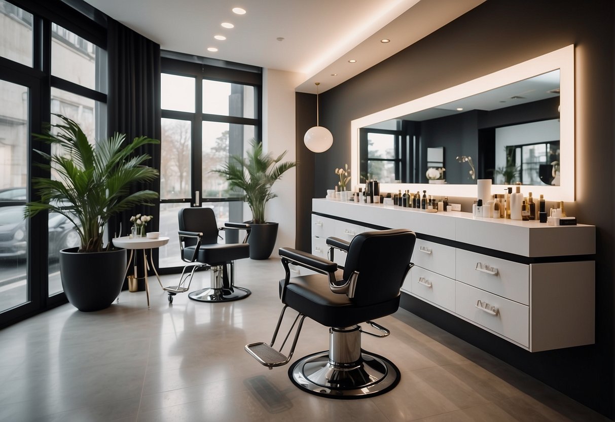 A stylish and modern beauty salon, with sleek furniture and elegant decor, showcasing the expertise and services offered by L'atelier du Sourcil