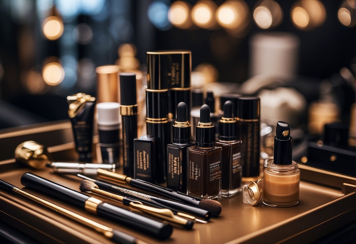 A display of eyebrow products with application tips