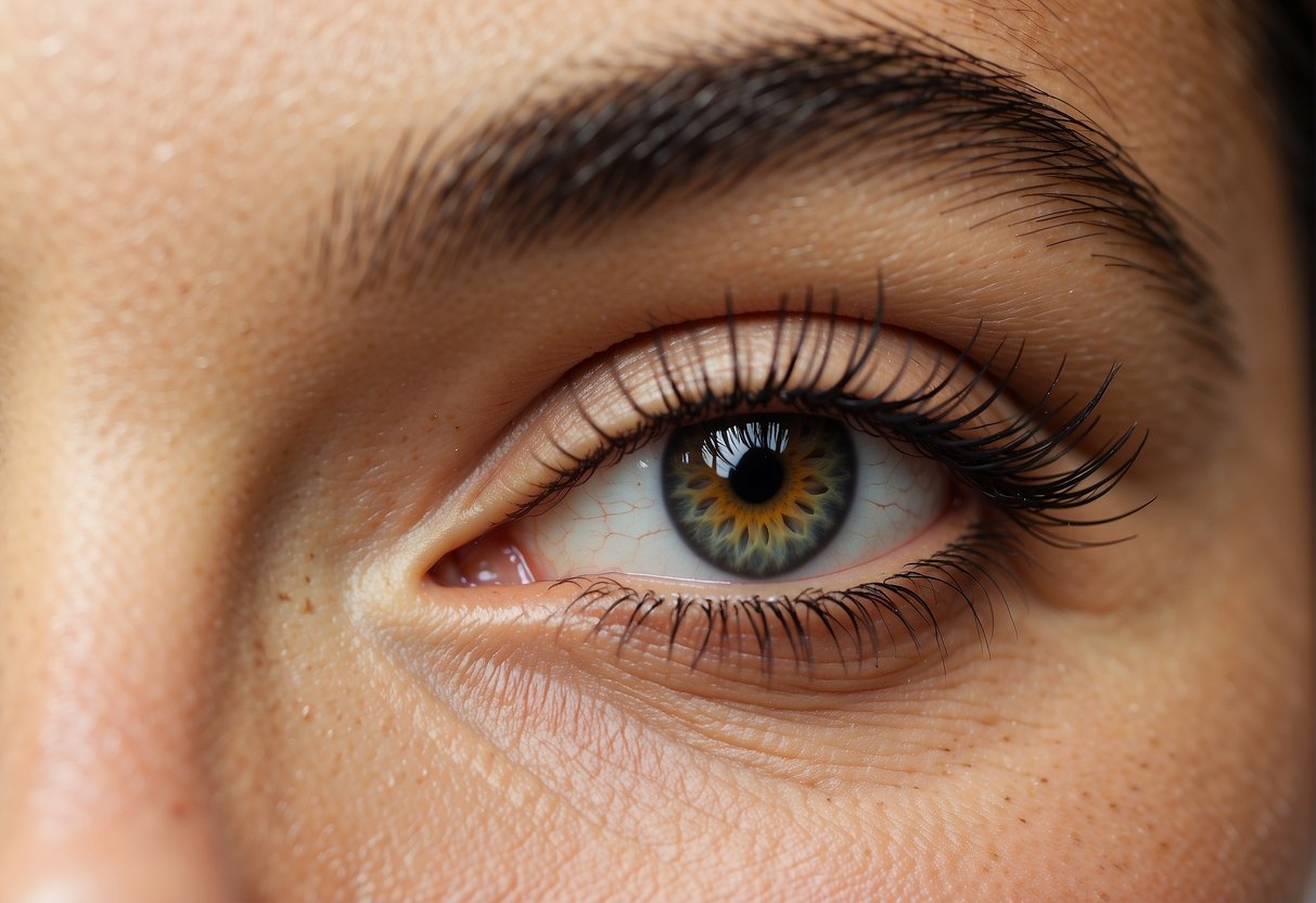 A close-up of a magnified image showing the growth process of eyebrow hair, with a focus on achieving thicker eyebrows