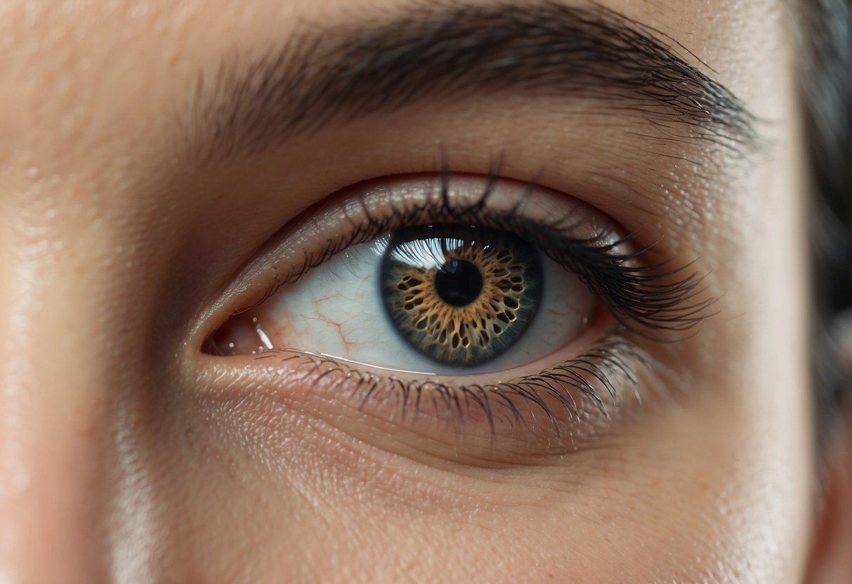 A close-up of a single eyebrow with a stopwatch next to it, indicating the passage of time for regrowth