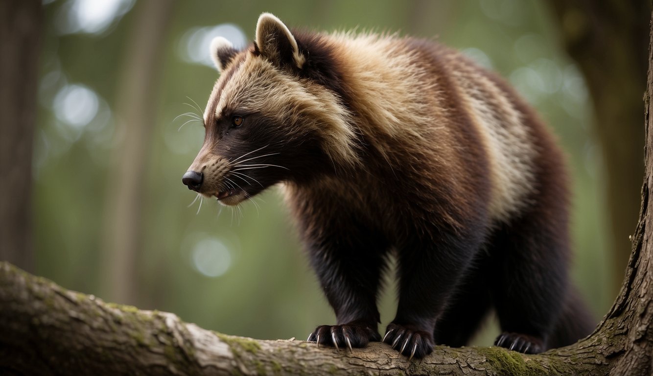 A wolverine sniffs and rubs its body against a tree, leaving a scent mark.

It then lifts its head and sniffs the air, using its keen sense of smell to communicate with other wolverines