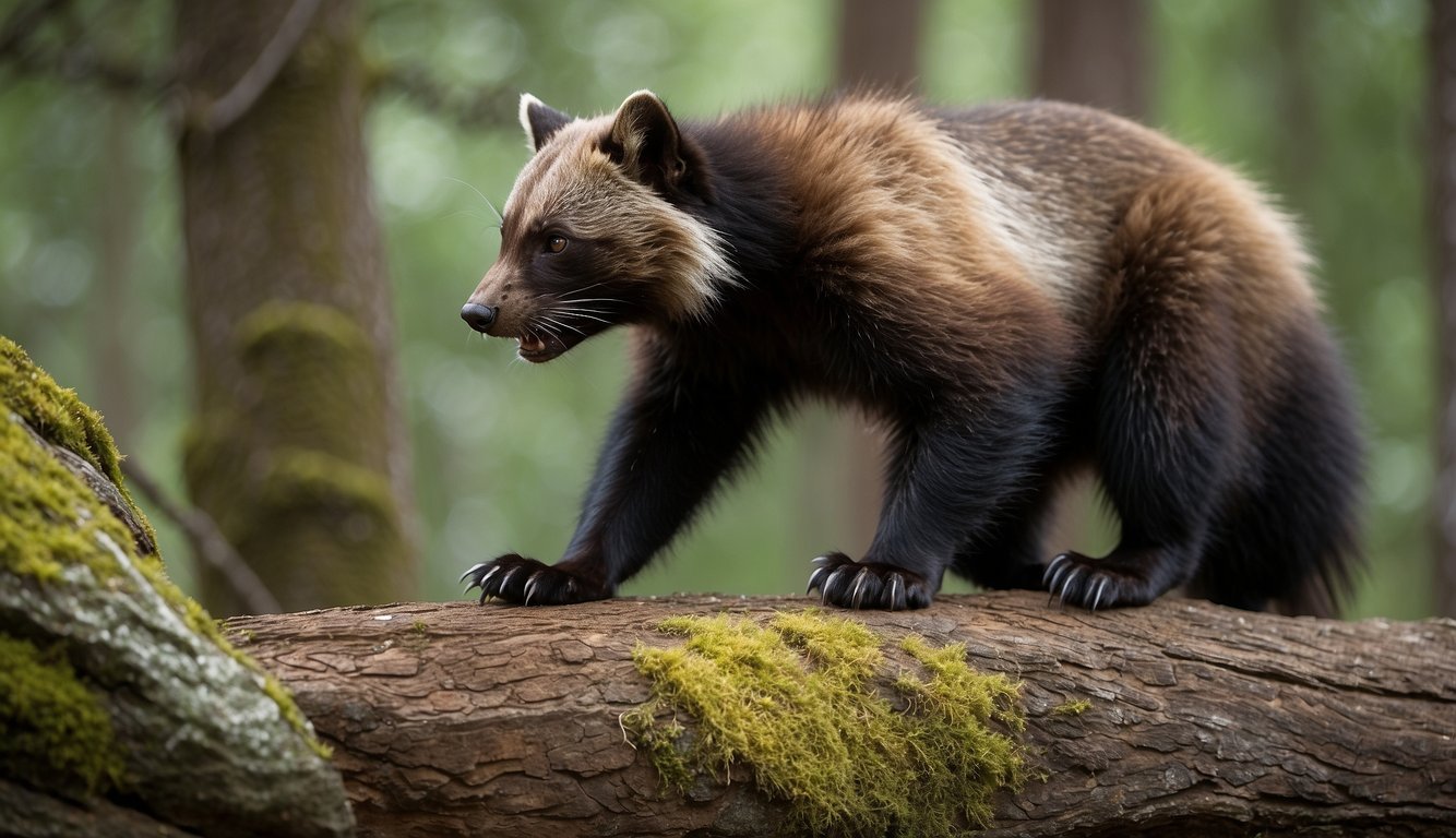 Wolverine sniffs and rubs against trees, rocks, and other objects, leaving scent marks to communicate with other wolverines