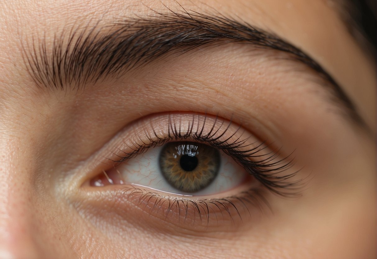 A close-up of a single eyebrow with numerous strands of hair, capturing the intricacy and density of the hairs