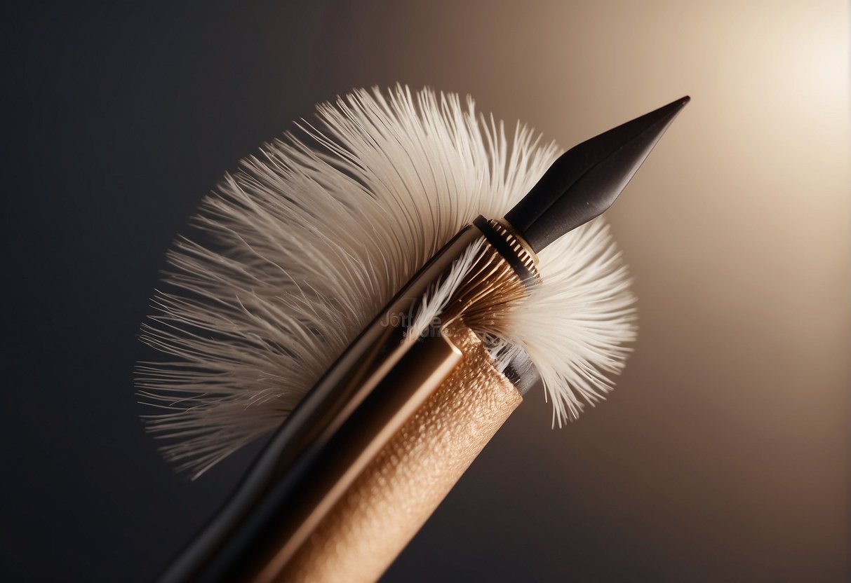 A hand holding a brow pencil, drawing light, feathery strokes on a brow