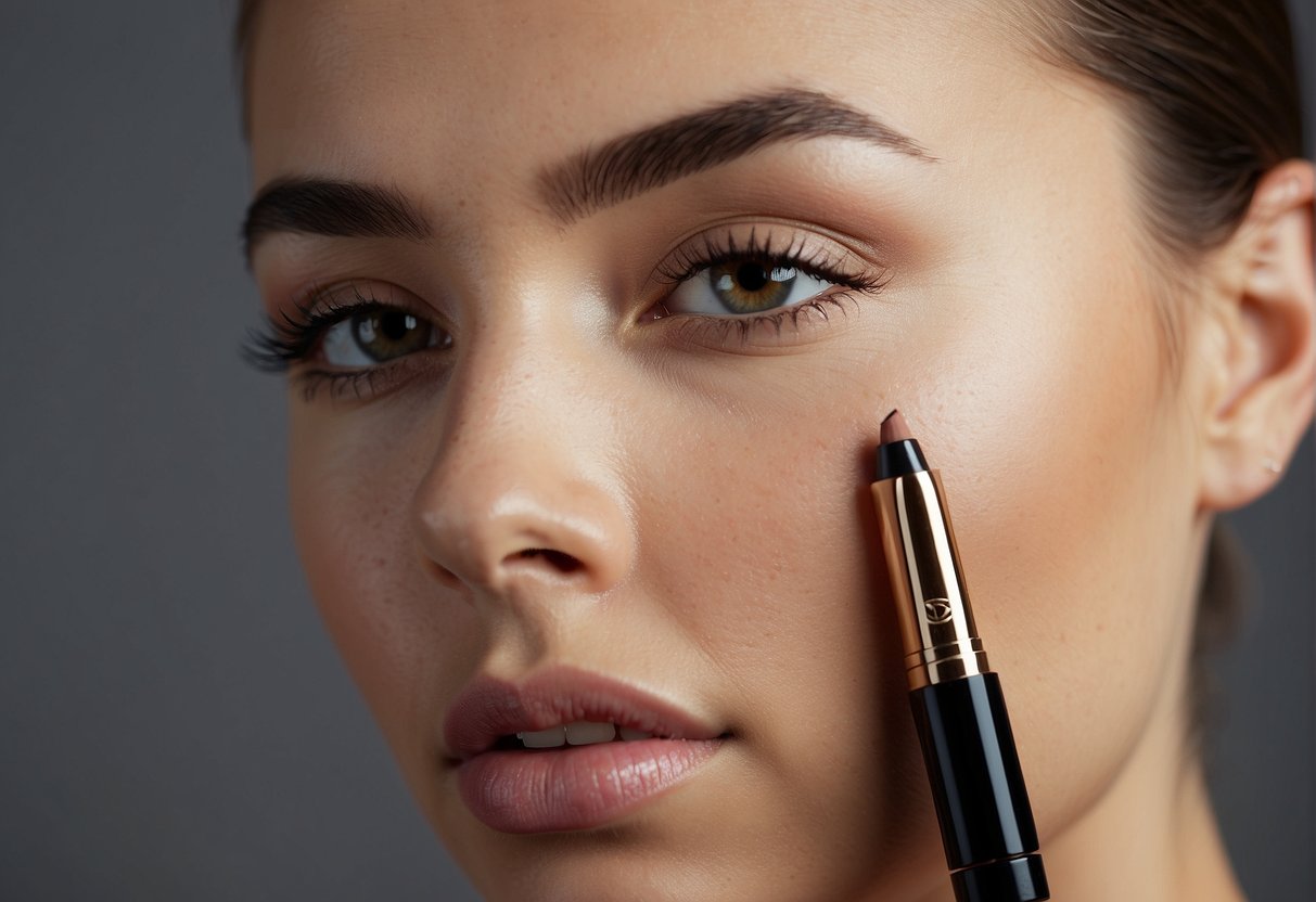 Applying eyebrow pencil, focusing on precision and light strokes for natural look