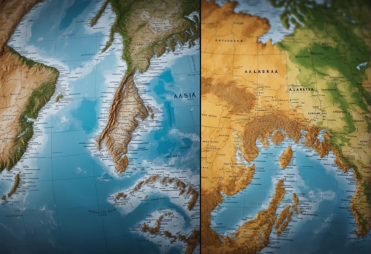 Alaska and Australia maps side by side, with Alaska appearing larger