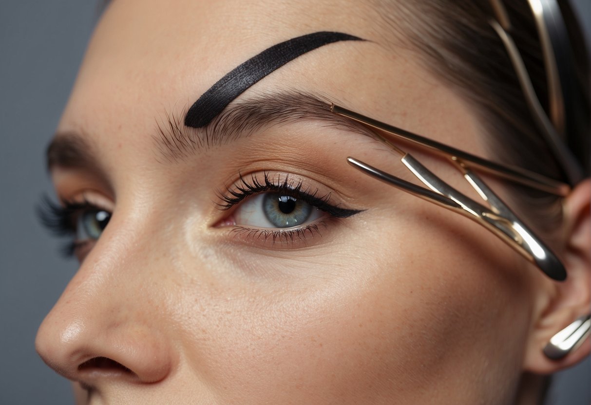 Shaping and maintaining eyebrows without plucking. Show a clean, well-groomed eyebrow with no plucking