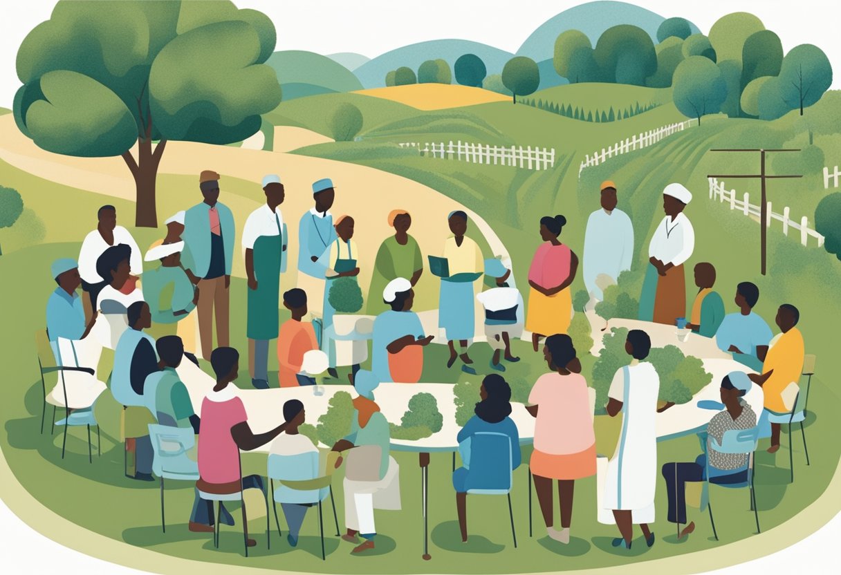 A rural community gathering to discuss healthcare access and cancer care policies