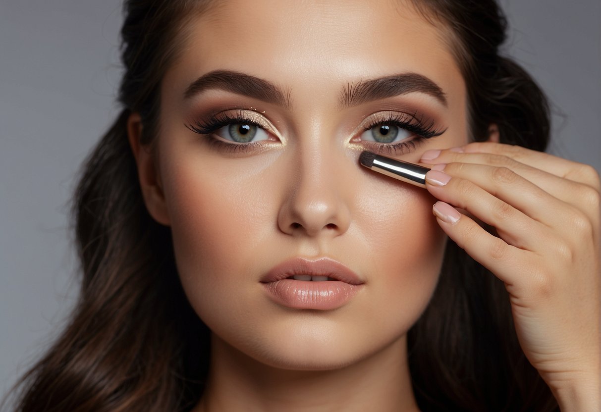 A person using makeup to conceal a hole in their eyebrow