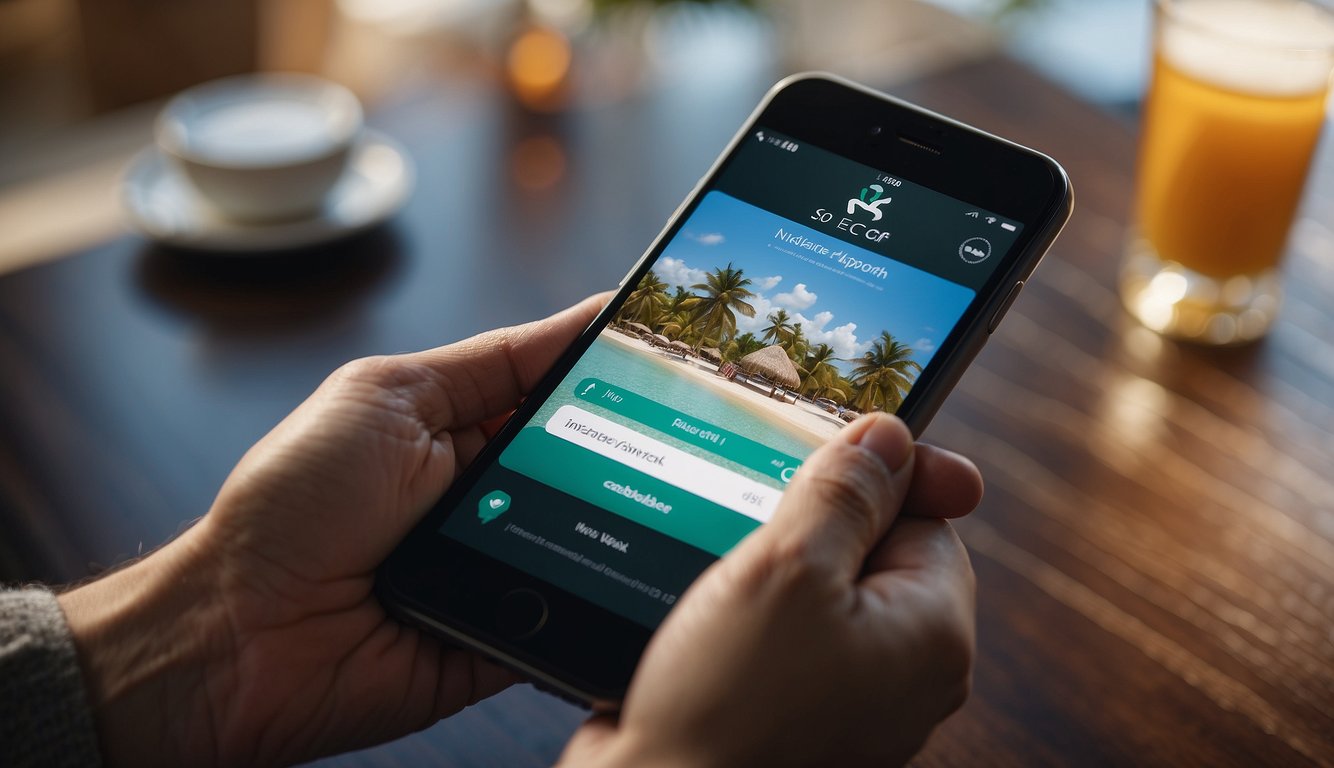 A traveler purchases travel insurance and receives cashback through a mobile app. The app shows the insurance policy details and the cashback amount received