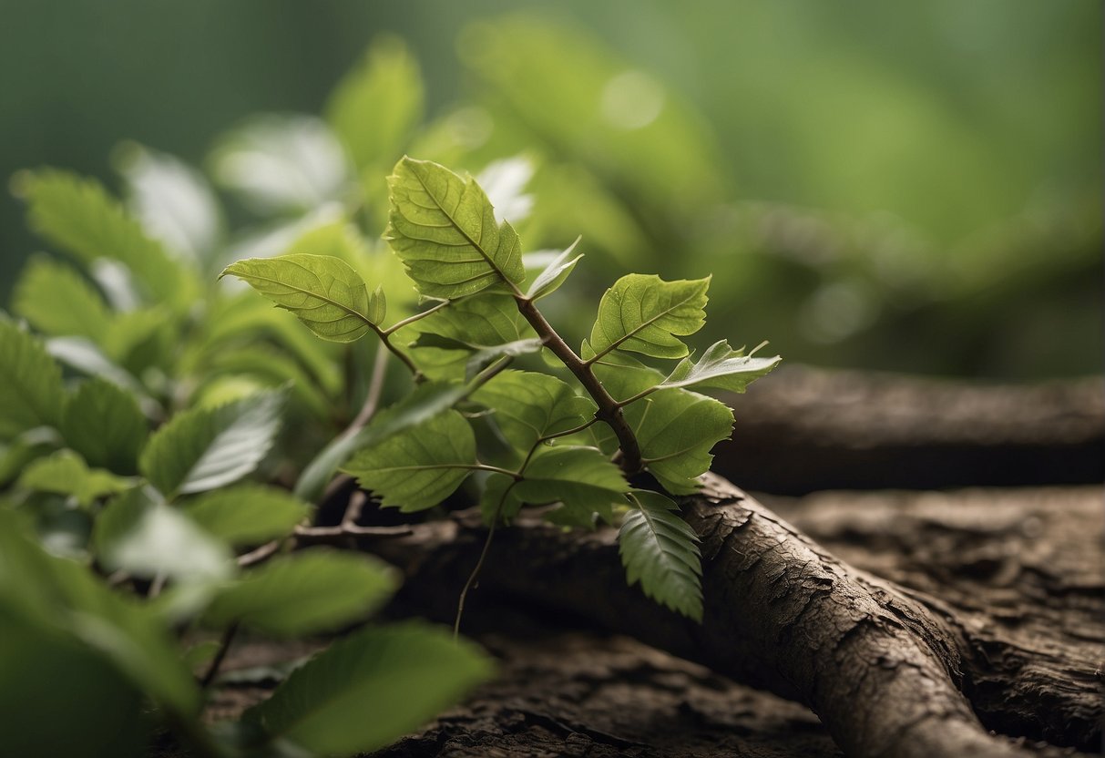 A broken twig conceals a hole in a bushy eyebrow. Twisting vines and leaves blend seamlessly, camouflaging the imperfection