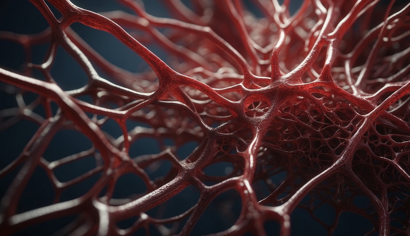 A tangled web of blood vessels surrounds a swollen mass, causing discomfort and pain