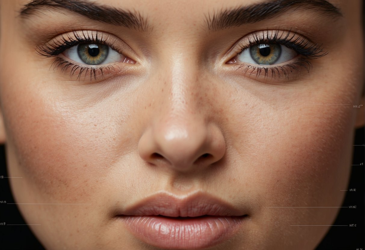 A face with various eyebrow shapes next to a guide on how to choose the right one based on face morphology