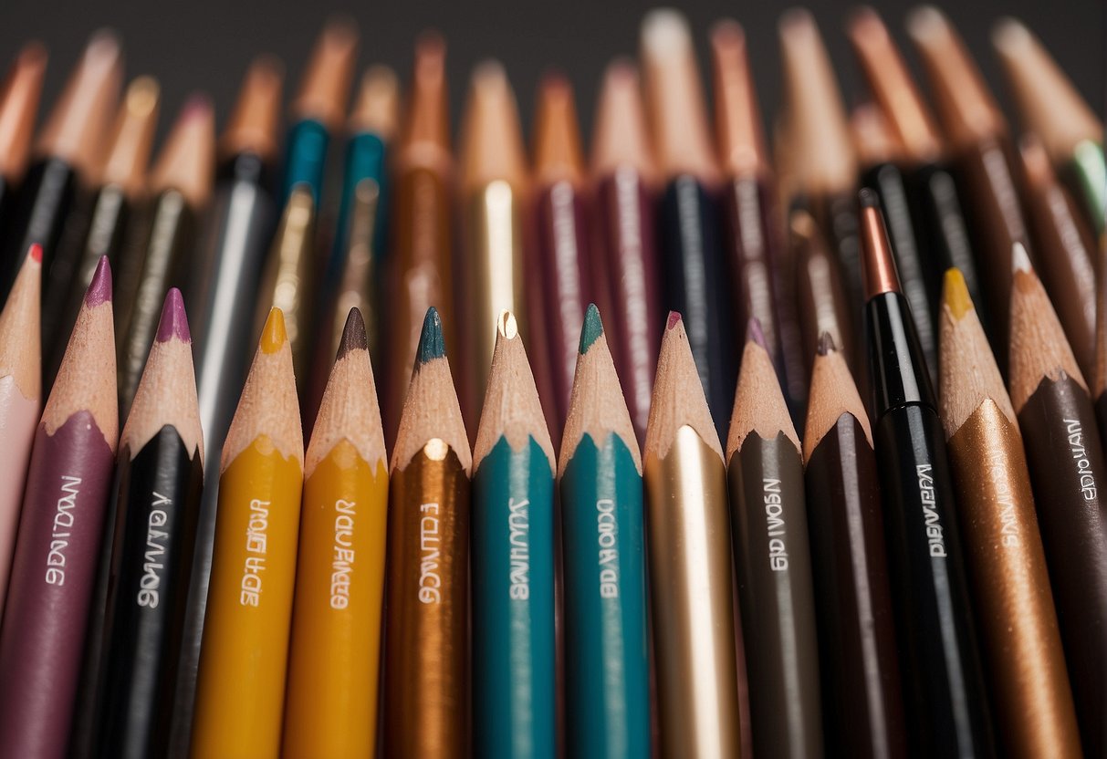A display of various eyebrow pencils with a "Frequently Asked Questions" sign