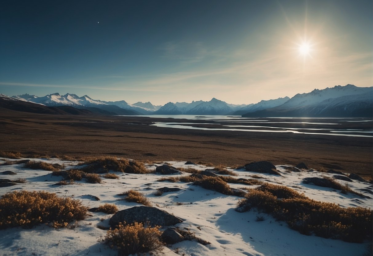 Alaska's unique daylight cycle: a barren landscape under a dark sky for 6 months, with no sign of sunlight