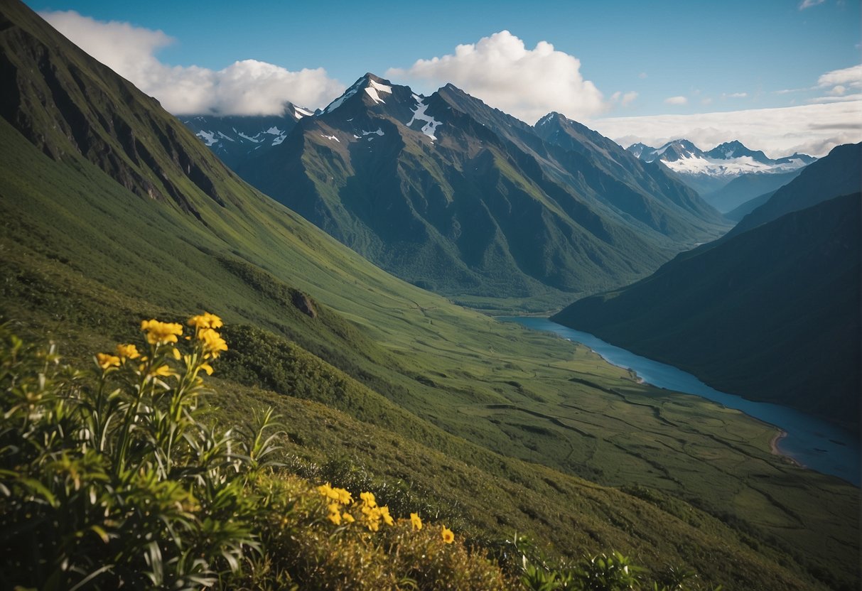 Alaska's rugged mountains stand tall, while Hawaii's lush tropical landscape sprawls in the distance. Both regions exude cultural and natural significance, with unique flora and fauna