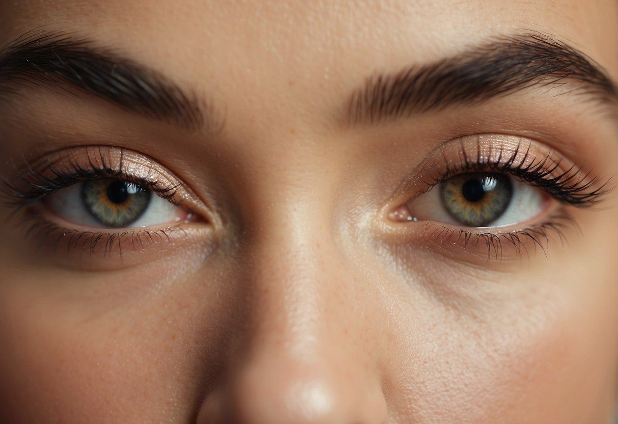 A person using a spoolie brush to blend in eyebrow pencil on an over-plucked brow