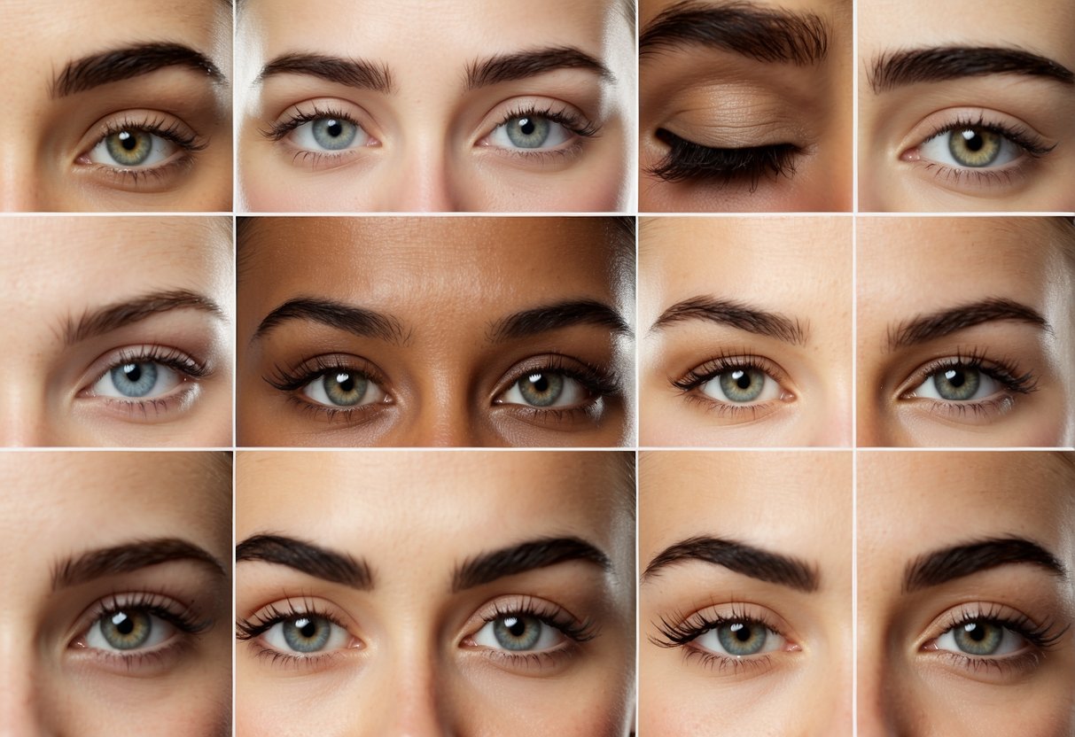 A close-up of various eyebrow shapes with different expressions, illustrating the impact of eyebrow shape on facial expression