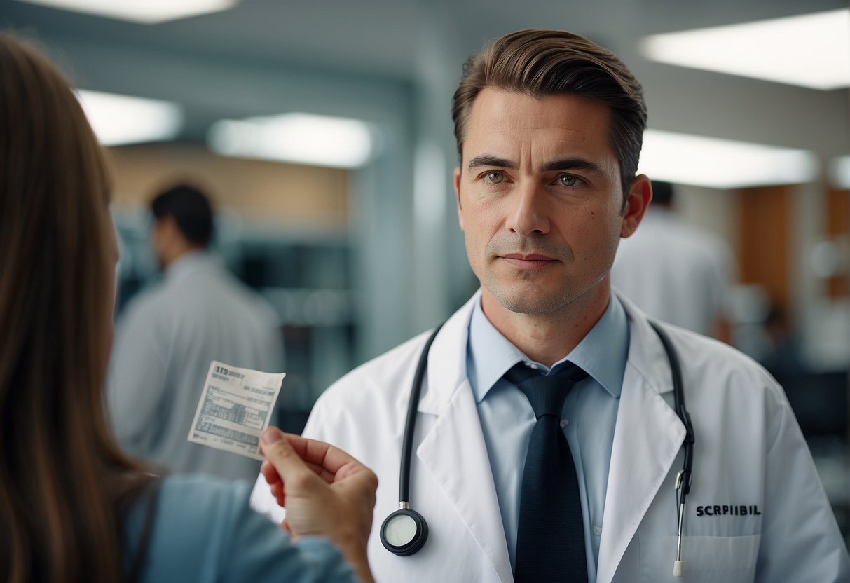 A person selecting a specialist and discussing the cost of getting a scar on the eyebrow