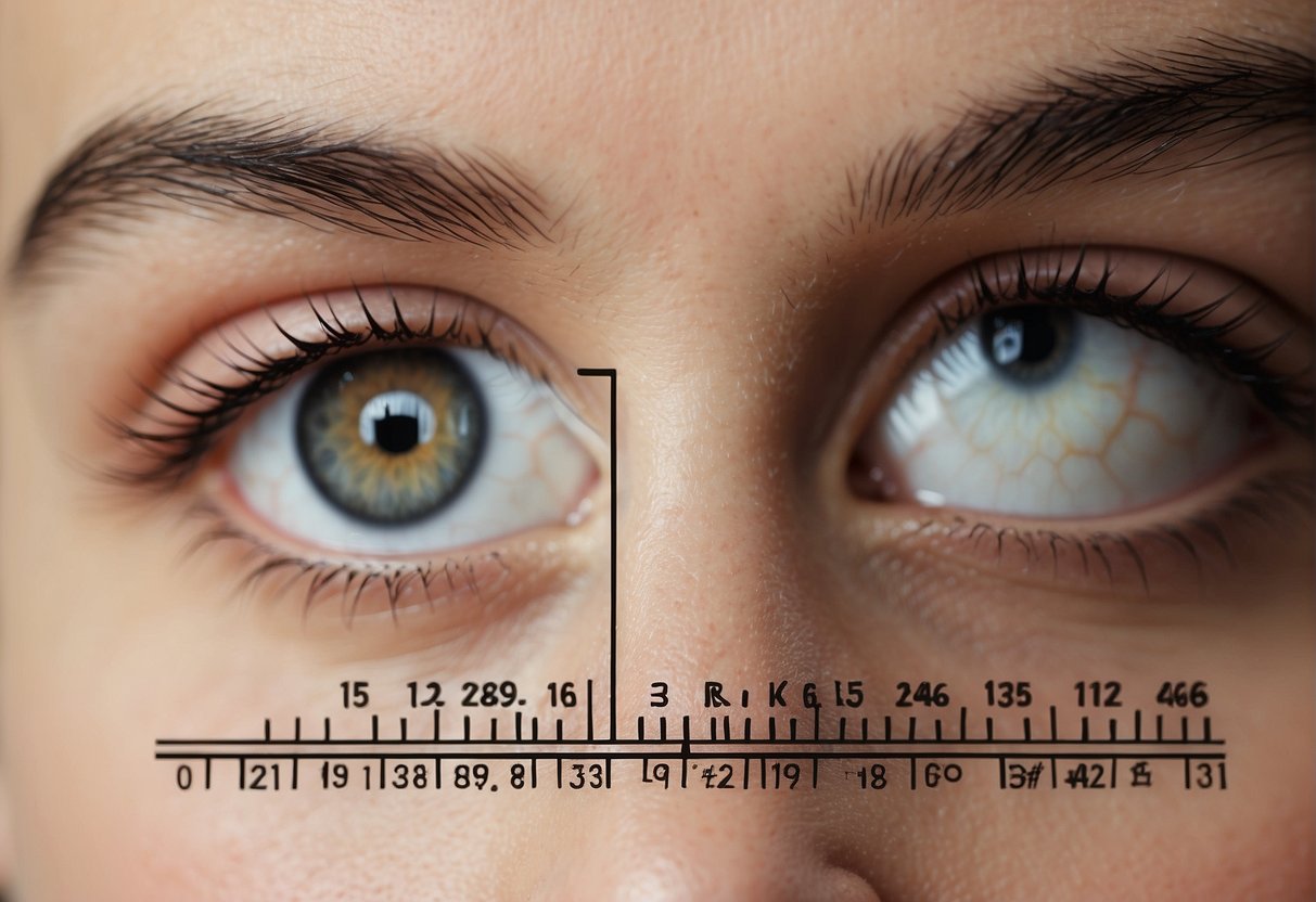 A close-up of a shaved eyebrow with a regrowth timeline chart in the background