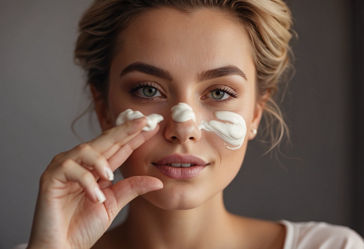 A person applying soothing cream after eyebrow waxing