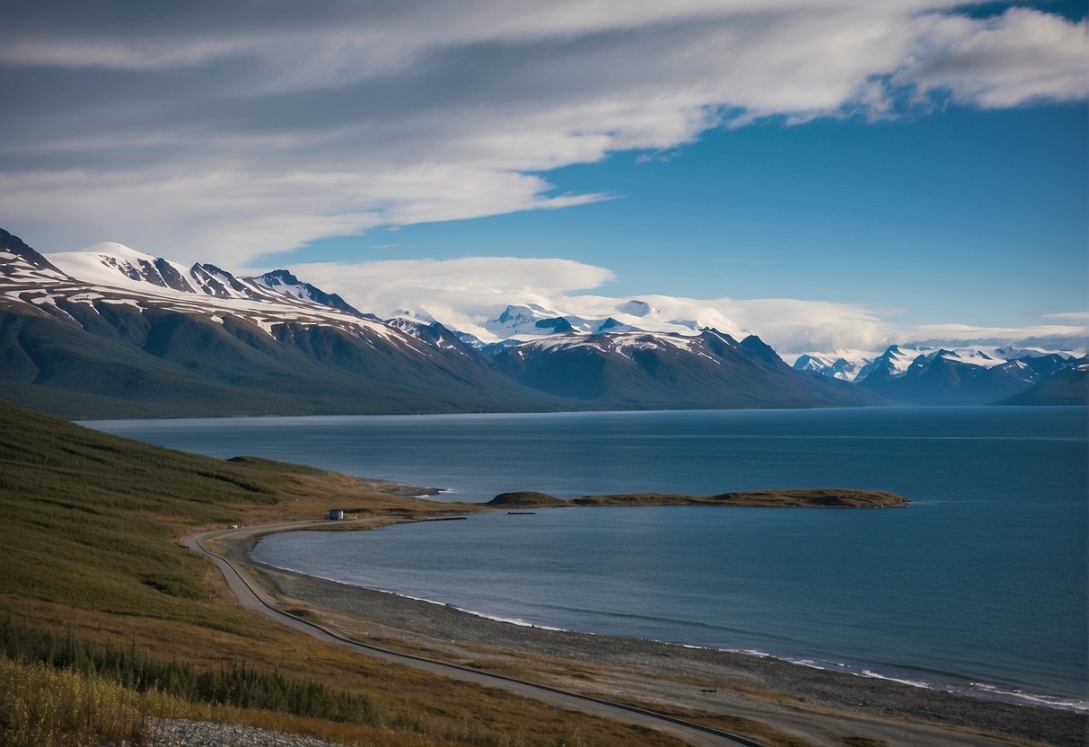 Alaska sits at the farthest eastern point of the United States, bordered by Canada and the Arctic Ocean