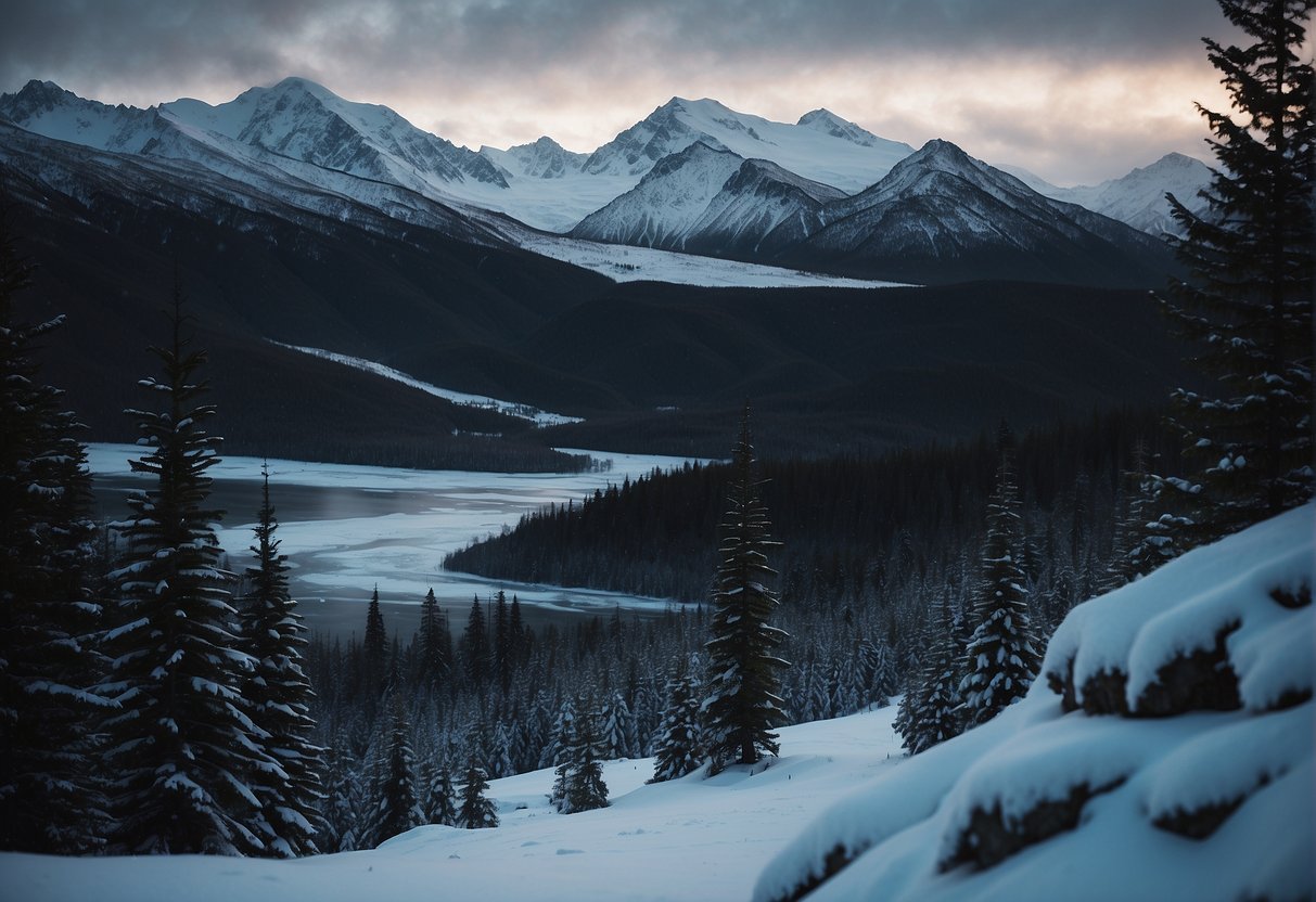Alaska's winter months show dark, snowy landscapes with minimal daylight