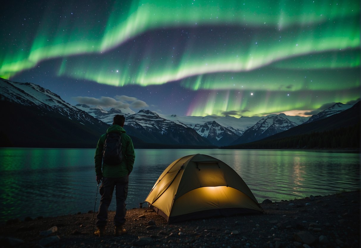 Jesse's activities in Alaska: hiking, fishing, and camping under the northern lights