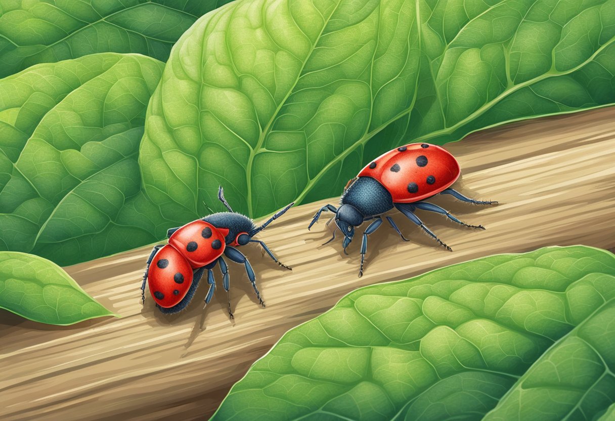 A pesticide spray covers the red mites, causing them to shrivel and die on the plant leaves