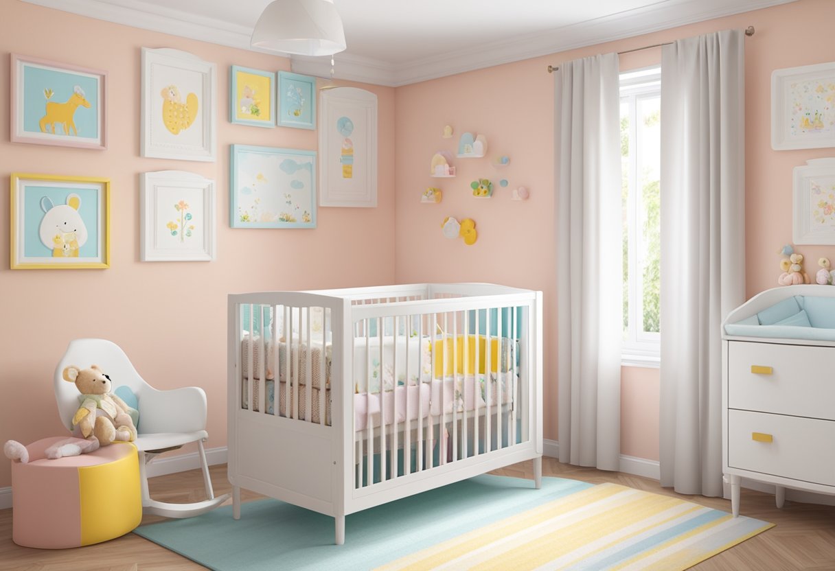 A baby nursery with colorful name plaques in two languages